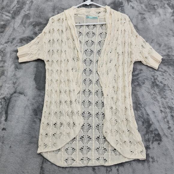 Maurices Sweater Womens M Cream Crochet Open Front Short Sleeve Cardigan Summer - Picture 1 of 8